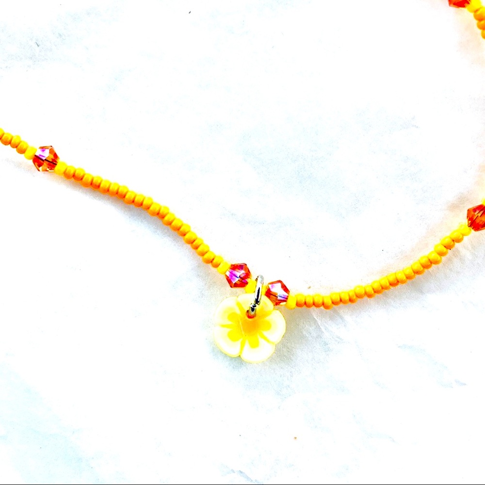 Mango Orange Yellow Hand Crafted Flower Anklet - Picture 2 of 3